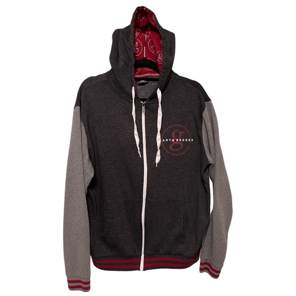 Garth Brooks World Tour Drawstring Hooded Front Zip Sweatshirt Size XLBlack/Red - Picture 1 of 8